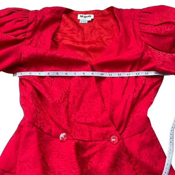 Vintage Mijoli Blouse Silk Puff Sleeves Iridescent Red Faux Wrap Top Sz 6 - Picture 14 of 16